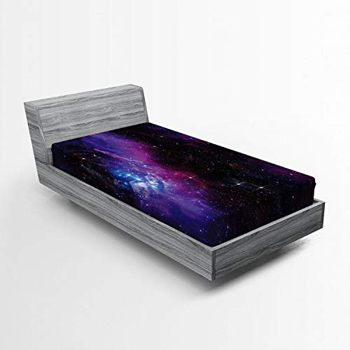 ABAKUHAUS Weltraum Spannbetttuch, Nebula Dunkle Galaxie Sterne, Soft Dekorativer Stoff Bettwäsche Rund-um Elastischer Gummizug, 90 x 200 cm, Magenta Blau