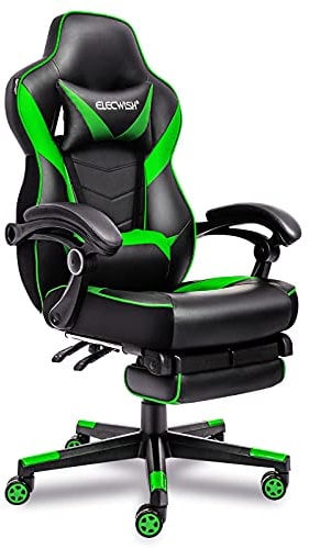 Fullwatt Video Gaming Chair for Adults High Back Adjustable Chairs Ergonomic Offic PC Gaming Chair for Computer with Footrest and Lumbar Support,Green