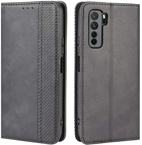 HualuBro Cover per Huawei P40 Lite 5G, Flip Cover a Libro in Retro PU Pelle Magnetica Antiurto Case Portafoglio Custodia per Huawei P40 Lite 5G Cover (Nero)