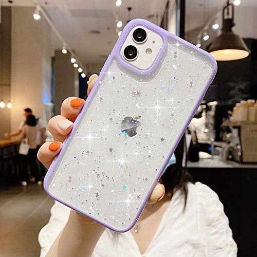 ZTUOK Compatible with iPhone 11 Case for Girls,Soft Slim Fit Full-Around Protective Cute Clear Sparkly Bling Star Phone Case Glitter Cover for iPhone 11 - Purple