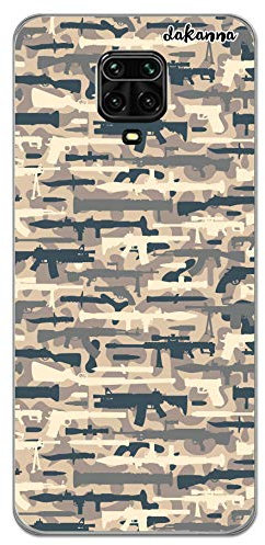 dakanna für [ Xiaomi Redmi Note 9S – 9 Pro – 9 Pro Max Flexible Silikon-Handy-Hülle [Transparent] Altes militärisches Tarnmuster mit Waffen Design, TPU Case Cover Schutzhülle für Dein Smartphone