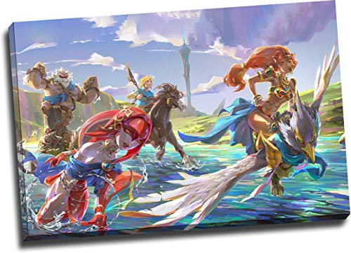Bilder wandbilder Leinwandbild Schlafzimmer deko|60x90cm|Kein Rahmen Die Legende von Zelda Atem des Wilden Kunstwerks Daruk Mipha Revali Urbosa Prinzessin Zelda Link Wall