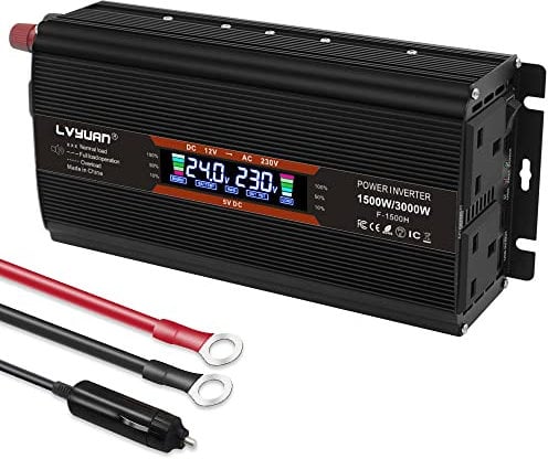 LVYUAN Power inverter 1500W / 3000W 24V to AC 230V LCD Dual USB voltage converter