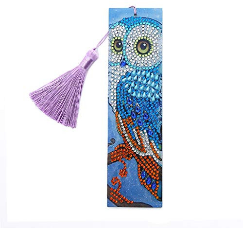MWOOT 5D Diamant Malerei Lesezeichen Kits,Diamond Art Painting Bookmark,DIY Perlen Leder Quaste Lesezeichen Stickerei Kreuzstich Handwerk für Kinder Erwachsene Anfänger Geschenk (Eule)