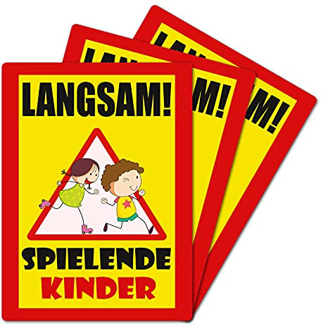 3 Stück XXL Langsam ! spielende KINDER Schild 30 x 40 cm aus stabiler PVC Hartschaumplatte 5mm mit UV-Schutz von STROBO