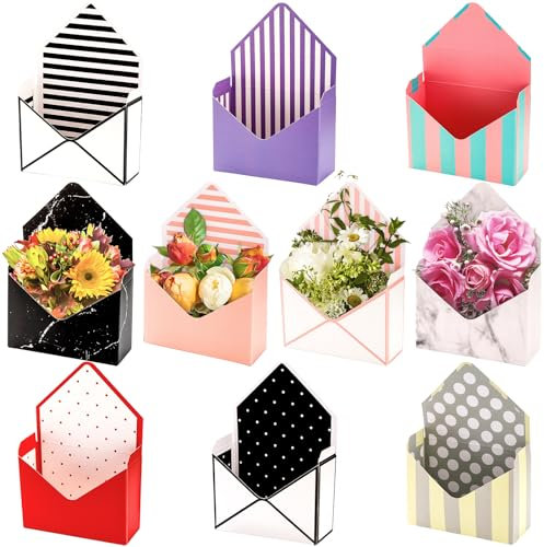 Elsjoy Set di 10 scatole di buste per bouquet di fiori, 10 stili, confezione regalo per matrimoni, feste, compleanni, festa della mamma