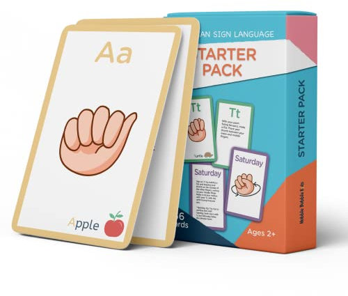 American Sign Language Flash Cards - 56 ASL Flash Cards for Kids, Babies, Toddlers. Sign Language for Kids Includes Alphabet, Numbers, Days, & Months. ASL Cards with Pictures and Descriptions.