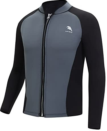 Chaqueta de neopreno para hombres y mujeres, 2 mm con cremallera frontal de neopreno de manga larga para surf, natación, trajes de buceo (3XL, para hombre-gris/negro)