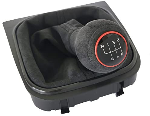 Cabotec SCHALTKNAUF SCHALTSACK FÜR VW GOLF 5 6 EOS SCIROCCO NAHT WÄHLBAR (ALCANTARA NAHT SCHWARZ/ROT)