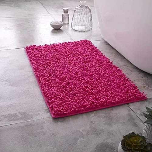 LIZZIE JACOBS Luxury Loop 2 Piece Bath Mat and Pedestal Mat Sets Extra Soft Water Absorbent Regular Size Non Slip Bathroom Toilet Rugs (Fuchsia)