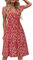 STYLEWORD Damen Sommerkleid Kurzarm V-Ausschnitt Kleider Blumenmuster Kleid Strandkleid Mit Taschen(floral19,X-Groß)