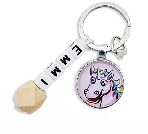 Schlüssel- Taschenanhänger für Kinder mit Name Namensschild (Einhorn)