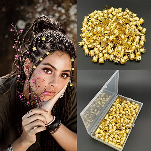 Flosius 120 Stück Krone Dreadlock Haarschmuck für Frauen Zöpfe Gold Dreadlock Zubehör Verstellbare Haarzopfringe Perlen Manschetten Eisen Flechten Haarring Dekoration Clips(C)