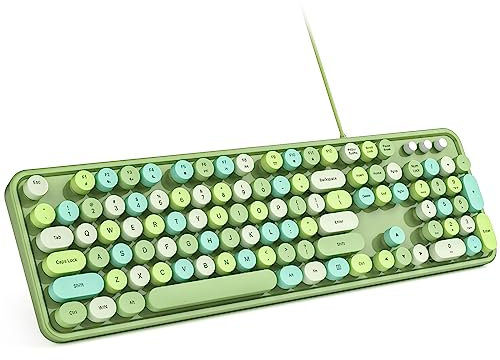 MOWUX Clavier Rétro Filaire, Plug & Play USB, 104 Touches, Compatible PC et Ordinateur Portable - Vert Coloré