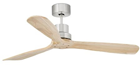 Faro Lantau Grande nichel opaco, ventilatore da soffitto in pino con motore DC, 6 velocità