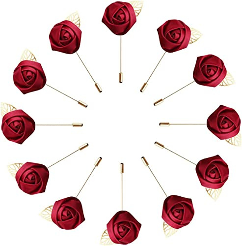 HAOSHICS Lot de 12 épingles en forme de roses artificielles pour costume de marié, mariage, fête, anniversaire, décoration de costume