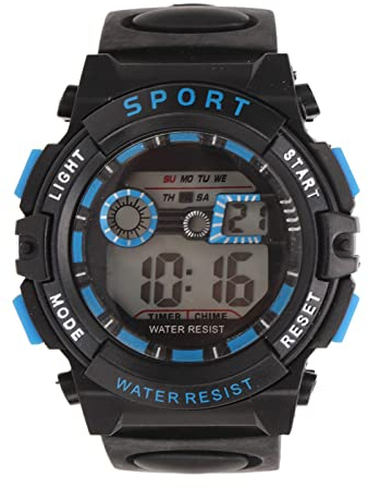 Tbest Elektronische Herrenuhr, Herren Elektronische Uhr Multifunktionale Digitale Sportuhr WR50M wasserdichte Armbanduhr mit Leuchtendem Lichtalarm Zum Schwimmen, Laufen (Schwarz und blau)