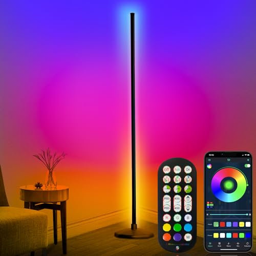 DeeprBling Lampadaire LED d'Angle, 165cm Lampe sur Pied RGB avec APP Contrôle & Télécommande, 16 Millions Couleurs et 300 Modes, Musique Sync et Temporisation, Lampe d'Ambiance Moderne pour Salon