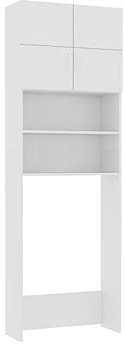 Tidyard Mobile per Lavatrice,Scaffale con mensole per Lavatrice,Scaffale Salvaspazio,Mobile Bagno Salvaspazio,Scaffale Sopralavatrice,Mobile sopra Lavatrice,Scaffale per WC,Bianco 64x25,5x190 cm