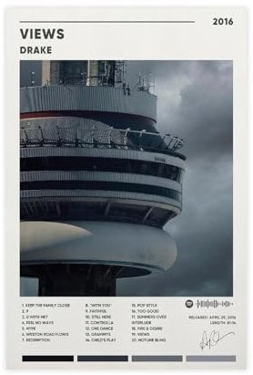 stortnate Drake Poster Views Album Cover Leinwand Poster Coole Wanddekoration Kunstdruck Poster für Zimmer Ästhetisch ungerahmt 60 x 90 cm
