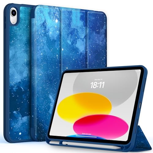 CACOE Funda Compatible con iPad 11.ª Generación (A16) 11 2025 / iPad 10.ª Generación 10.9 (2022) (A2757/A2777), Funda Trasera Transparente Ultrafina con Portalápices,Mar Azul