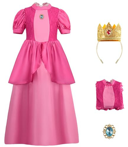 YEAJION Damen Prinzessin Peach Kleid mit Zubehör Perücke Peach Cosplay Verkleidung Prinzessin Kostüm Rosa/Weiß Weihnachten Halloween Karneval Party Bühnenauftritt Kostüm für Erwachsene