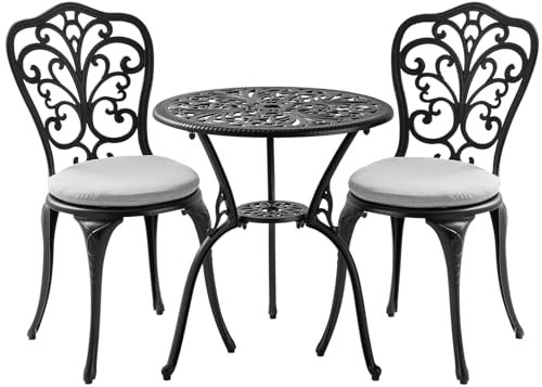 Withniture Ensemble de bistrot de terrasse 3 pièces avec table et chaises de bistrot pour toutes saisons avec trou pour parasol, ensemble de bistrot d'extérieur avec coussins, ensemble de meubles de