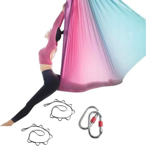 Aerial Yogatuch, Yoga Schaukel, Yoga Vertikaltuch, Schaukeltuch, Yogatuch Zum Aufhängen, Trapez Schaukel, Yogatücher, Akrobatik Tuch, Yogagurt Yoga Hammock Hängematte Set für Erwachsene Kinder(5X2.8M)