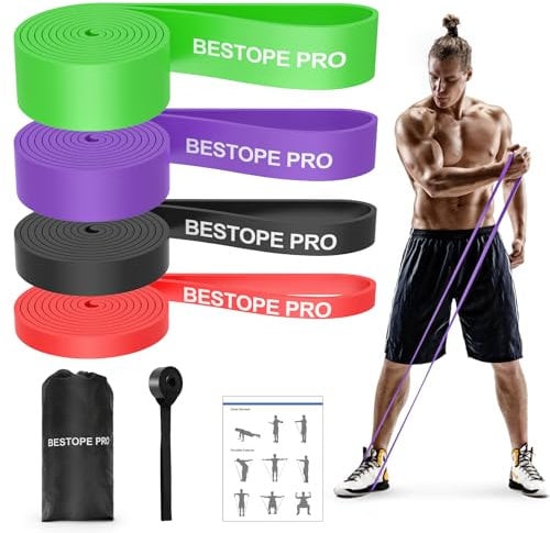 Fitnessbänder mit 4 Widerstandsstufen, Resistance Bands Set mit Türanker, Pull Up Widerstandsbänder, Klimmzugband für Fitness/Stretching/Yoga/Krafttraining/Pilates/Crossfit