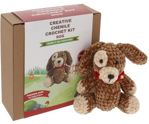Shudehill Giftware Chenille Kreative Häkelsets Bär, Hase, Pferd, Ente, Hund, Fee und mehr – perfekt zum Lernen oder für erfahrene Häkeln (Patch Dog)