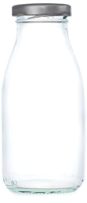 250ml Small Glass Milk Bottle, Mini Milk Bottle with Silver Caps for Milk, Sweets, Gifts, Juice & Cocktails (Transparent, Pack of 6)