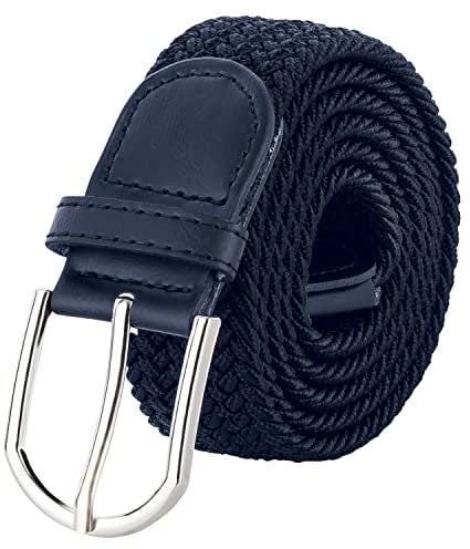 VINTAGE BASICS Unisex Stretchgürtel 120cm lang - 3,3cm breit - Herren und Damen Gürtel - Elastischer Stoffgürtel - Flechtgürtel Blau