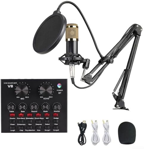 PETSTIBLE Tarjeta de sonido V8 BM800 Juego de micrófono de condensador de nivel de entrada, juego de micrófono, mezclador de audio profesional, consola portátil (tarjeta de sonido mono V8)