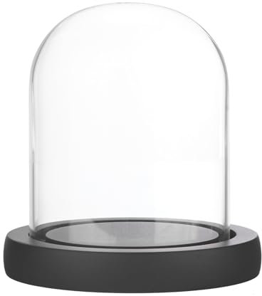 M METERXITY Cloche Glass Dome, 3.9x3.1 Glass Display Case with Wooden Base for DIY Snow Globes/Small Plants/Flowers/Candles/Models/Souvenirs, Tabletop Centerpiece [Black]