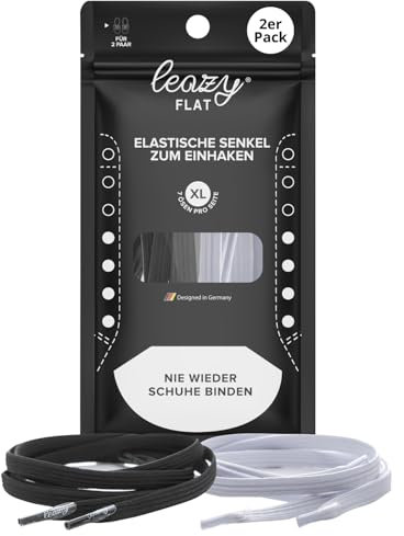leazy Flat Doppelpack, 2er-Pack (1x weißes Paar & 1x schwarzes Paar) - XL: Bis 7 Ösen pro Seite