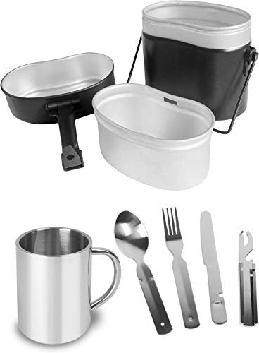 normani Bundeswehr Essgeschirrset Bund Essbesteck + BW Aluminium Kochgeschirr + Edelstahltasse Farbe Black