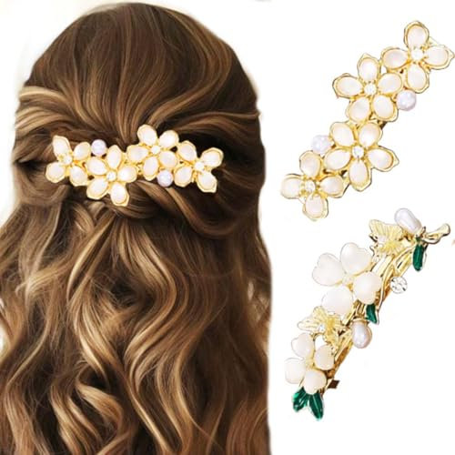 Jovono Lot de 2 barrettes à cheveux françaises en forme de fleur dorée pour mariage avec strass opales vintage pour femme
