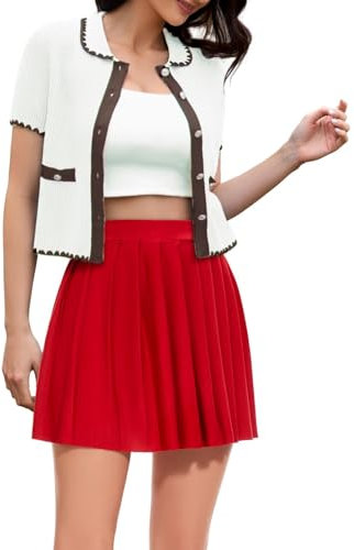DRESSTELLS Plissee Rock Damen Kurz Minirock High Waist Tennisrock Knielang Rot Gothic Sommerrock Elegant Y2K Pleated Skirt Party Rüsche Röcke Faltenrock Red M