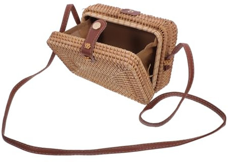 BESPORTBLE Korbtasche Damen Aus Geflochtenem Rattan Quadratische Handtasche Mit Schultergurt Rattantasche Für Damen Und Mädchen Als Umhängetasche Oder Kosmetiktasche