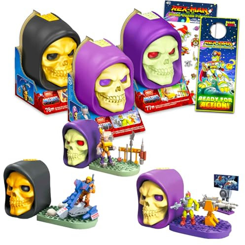 Masters of the Universe Bauset – Paket mit 3 Skelett-Schädel-Spielsets, plus Aufklebern, mehr | He-Man Konstruktionsspielzeug Partygeschenke