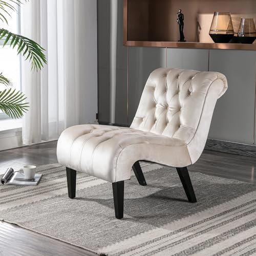 LIFEISLE Sessel ohne Armlehnen, Gepolsterter Stuhl mit Holzbeinen, Lesesessel Relaxsessel für Wohnzimmer Schlafzimmer Büro, Beige