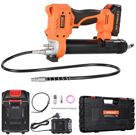VEVOR Akku-Fettpresse, 55 Mpa, Einhandfettpresse mit 2,0 Ah Akku & LED-Licht, 90 cm Schlauch & Tragetasche, Auslöser, Kompatibel mit 18V Makita-Akkus, Schmieren von Fahrzeugen oder Maschinen