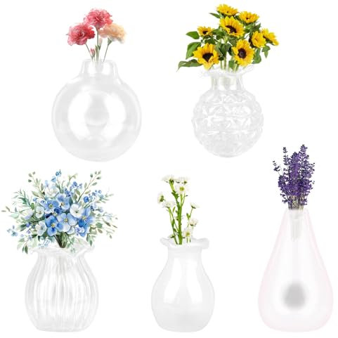lasuroa 5pcs Mini Ceramic Vase Fridge Magnets, Transparent Flower Vases Tiny Cute 3D Plant Magnets Funny Refrigerator Decoration for Home Office Kitchen Whiteboard (Style D)