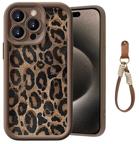 jaminben Compatible with iPhone 15 Pro Max Case, Soft Silicone Cute Leopard Print i15 Pro Max Phone Case With Lanyard, Durable Bumper & Shockproof Women Girls Phone Case i15ProMax Leopard Print