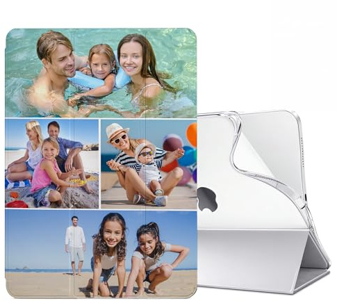 Personalised Case Compatible with All iPad models iPad 10th, 9th Gen,6th Gen, 5th Gen, Mini, Air – Collage Photo Black Silicon Shockproof Cover - Personalize with 4 Images