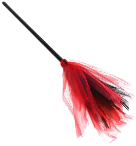 CORHAD Detachable Halloween Witch Broom Black Red Cosplay Party Prop Lightweight Comfortable Grip for Costume Decoration and Haunted House Atmosphere Enhancer