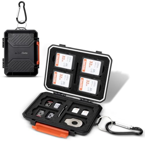 IP67 Water-Resistant Slim Memory Card Case 22 Slots for SD TF Nano SIM | Anti-Shock Card Storage Organizer for 8 SD SDHC SDXC + 12 MicroSD TF MSD + 2 Nano SIM, Portable Carrying Case - BLACK