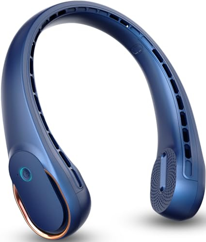 FrSara Neck Fan, Portable Personal Fan Strong Wind, 4000mAh, Air Volume,360° Cooling, No Hair Twisting, Air Volume On 2 Sides, Non-Slip, Quick Charge, Long Use Time, Gift for Father, Dad, Women (Blue)