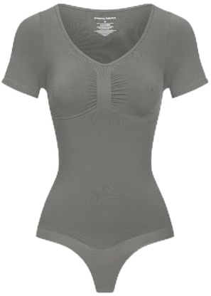 CFab Shapewear Damen Bauchweg Kurzarm Body String mit festem Halt | Body Shaper Damen mit T Shirt Ärmeln weichem Stretch und String Schnitt für glatte Looks unter engen Kleidern Hosen Jumpsuits