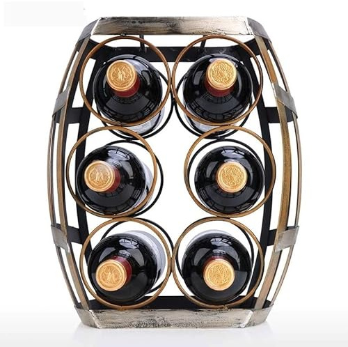 AJYBYUKJ Weinlagerschrank, Regal, 6 Flaschen, Weinregal, Tischplatte, Fass-Weinregal, stabiles Eisenmaterial, handgefertigt, Kunsthandwerk, Display, Lagerregal, Likörflaschenhalter Beauty Comes